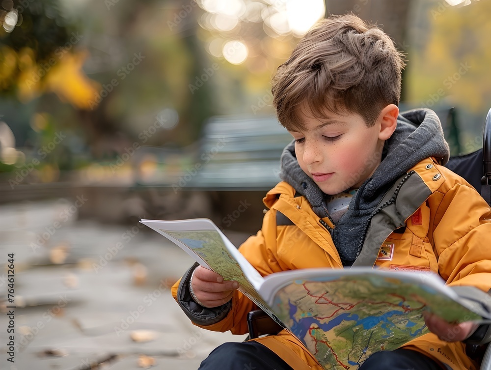 Young Adventurer Exploring Nature with Map on Scavenger Hunt
