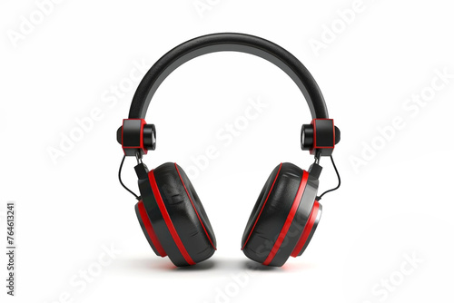 Modern black and red over-ear headphones isolated on white background with space for text, ideal for music or audio technology concepts