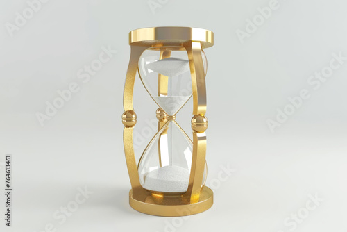 Elegant golden hourglass on a light gray background with copy space, representing concepts of time management and deadline measurement