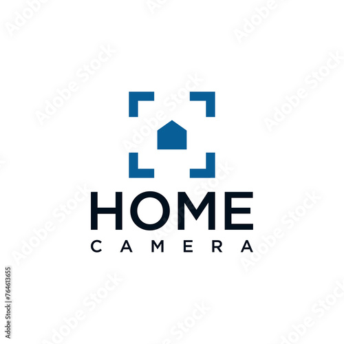 Camera logo with an abstract house shape and with a simple design style for brand identity.