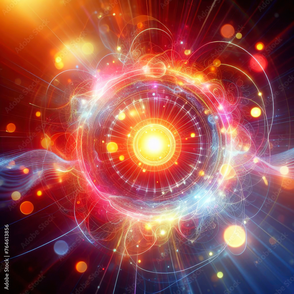 Fototapeta premium his image features a vibrant cosmic burst with multiple layers of light circles, simulating an energetic astronomical event