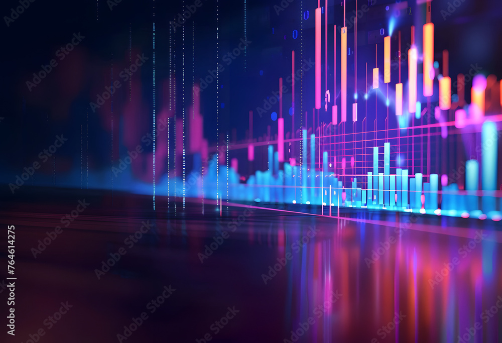 Stock Market Trends Under Blue and Purple Neon Glow: Dynamic Perspective and Depth in Financial Illustration Stock Market Trends Under Blue and Purple Neon Glow: Dynamic Perspective and Depth in Financial Illustration