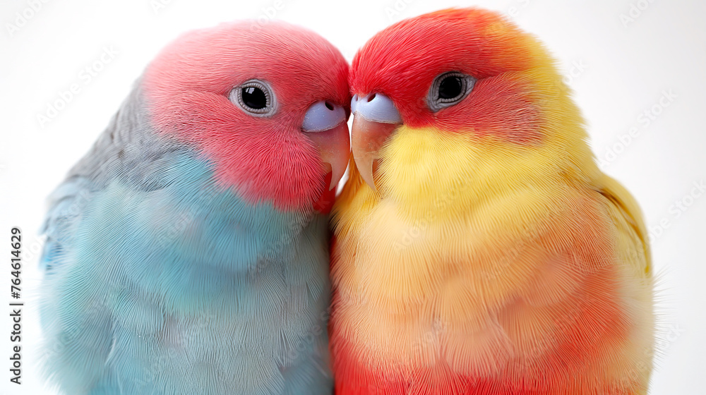 Pair of parrots in love on white background