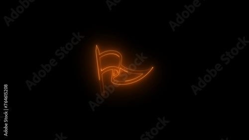 Neon glowing brown pennon flag sign icon animation in black background