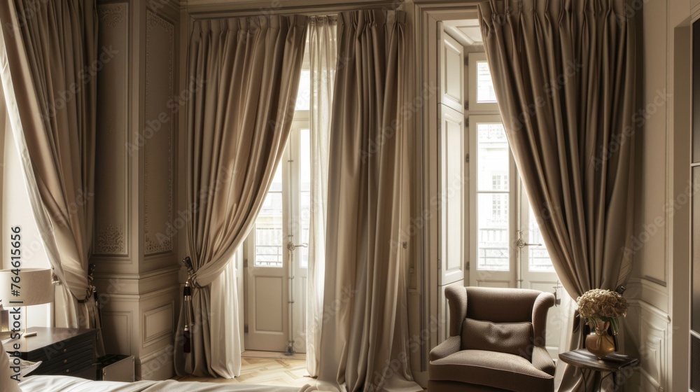Elegant interior with luxurious drapes and classic furniture. Elegant interior with luxurious drapes and classic furniture.