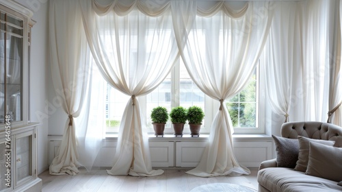 Elegant interior with luxurious drapes and classic furniture.