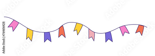 Colorful party pennant banner. Flat vector illustration isolated on white background. Celebration and decoration concept. Design for birthday, festival, event invitation.