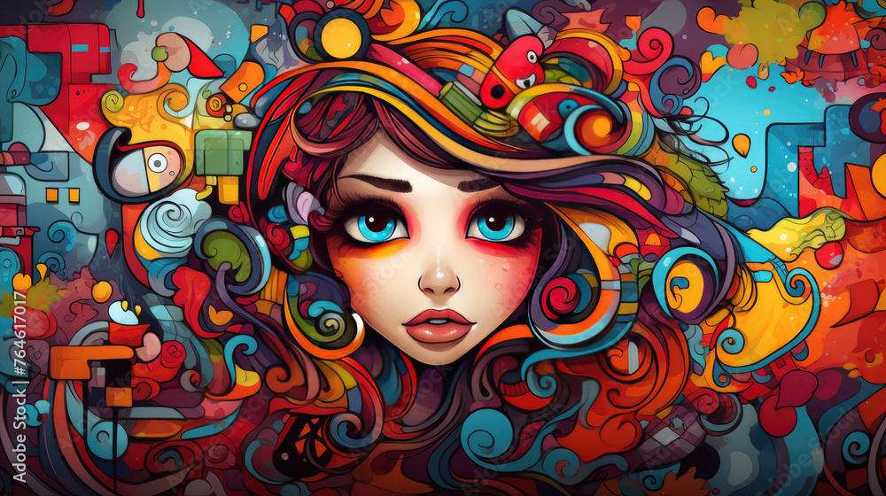 Stylish street graffiti with the face of a woman Stylish street graffiti with the face of a woman