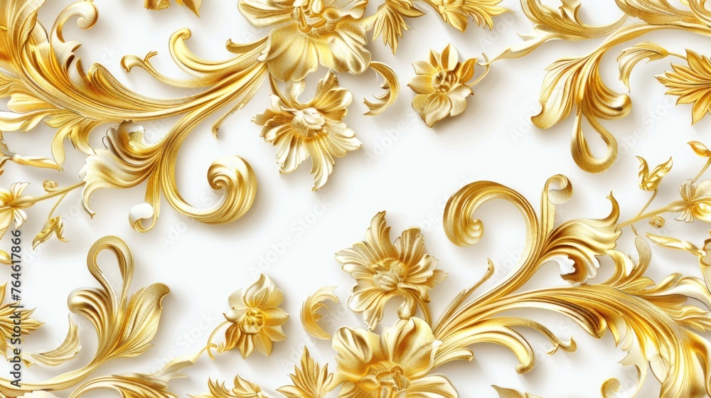 Gold baroque floral ornament on white background. Gold baroque floral ornament on white background.