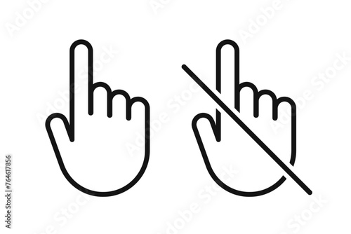 Do not touch hand icon. don't touch hand icon. lined logotype design element. User manual standard symbol. Crossed palm pictogram.