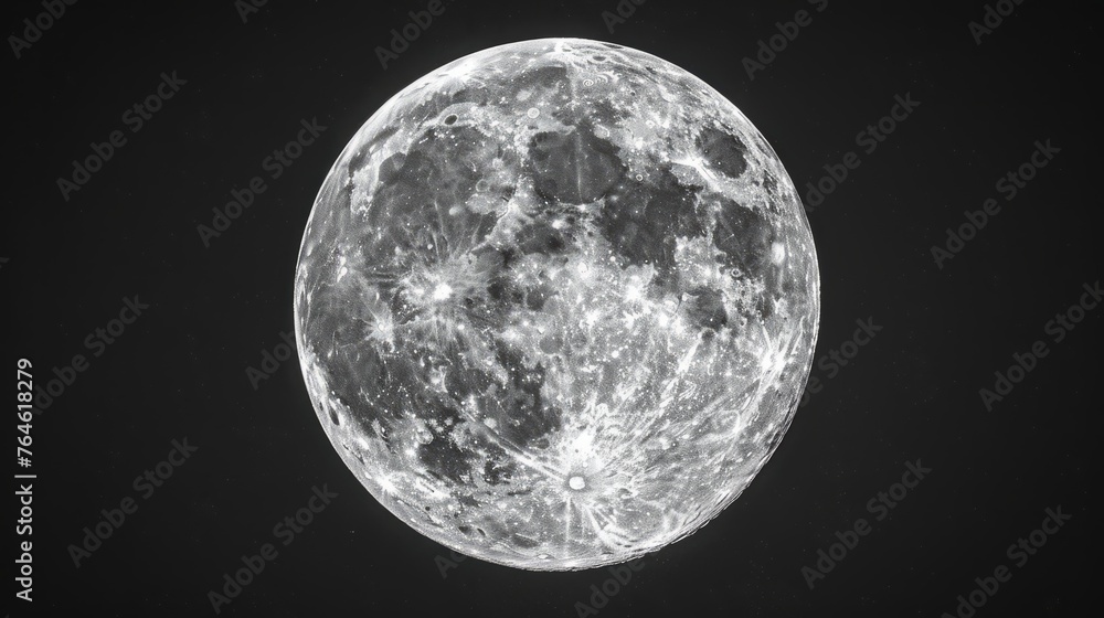 Obraz premium The full moon captured in its luminous glory against a pitch-black sky,close up