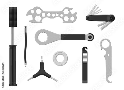 Bicycle repair tools bike mechanic workshop set realistic vector illustration