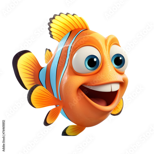 3D Cartoon Clownfish, Nemo Character on Transparent Background
