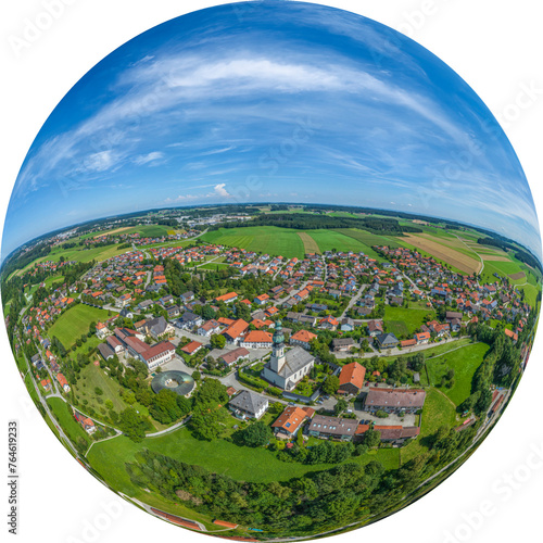 Die Region um den Ort Traunwalchen im Chiemgau, Little Planet-Ansicht, freigestellt photo