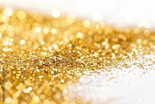 Golden confetti explosion, celebratory and festive atmosphere.