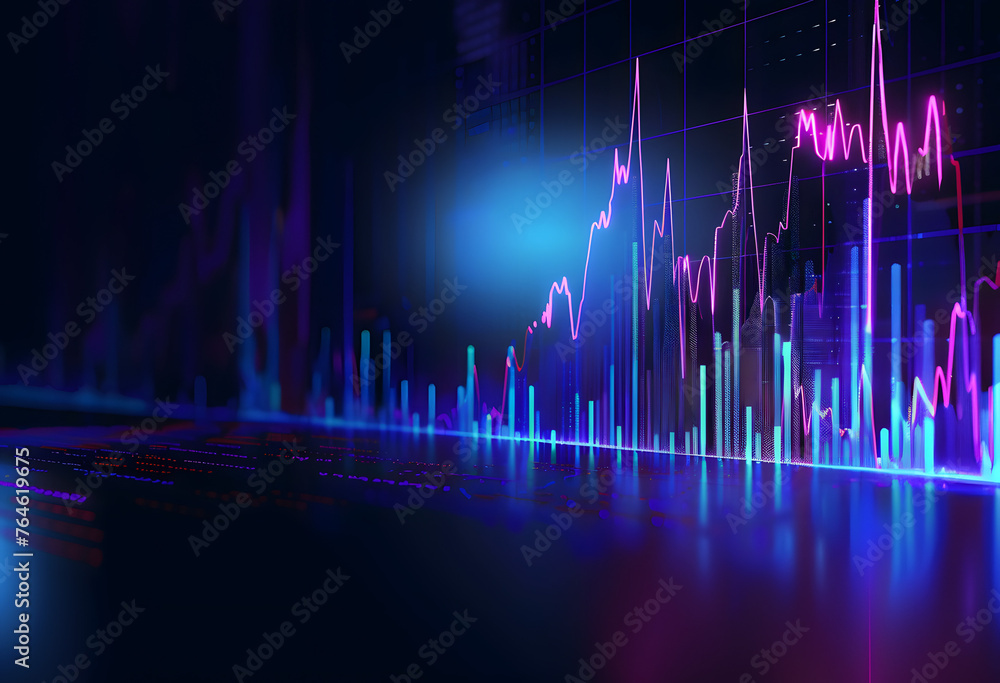 Stock Market Trends Under Blue and Purple Neon Glow: Dynamic Perspective and Depth in Financial Illustration Stock Market Trends Under Blue and Purple Neon Glow: Dynamic Perspective and Depth in Financial Illustration
