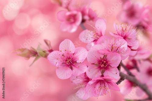Pink blossoms framing white copy space.