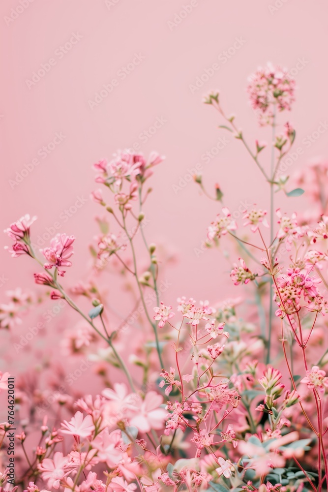 Fototapeta premium Ethereal Pink Flowers Against Soft Gradient Background.