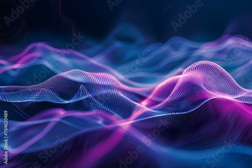 Musical visualization of sound waves in blue and purple tones creating a soothing and harmonious image. Concept Music Visualization, Sound Waves, Blue Tones, Purple Hues, Harmonious Image