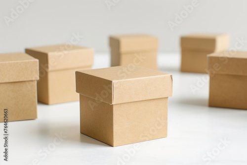 Numerous small brown packages on white background.