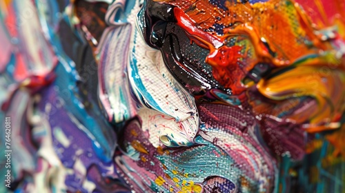 a close up of an abstract painting with swirling colors and textures