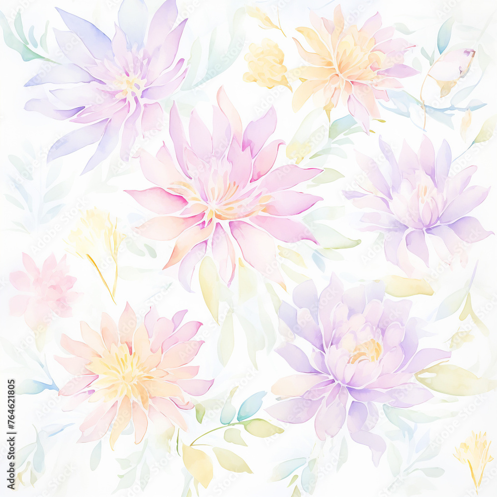 Watercolor painting seamless of flower garden with a variety of colors and shapes. The flowers are arranged in a way that creates a sense of movement and harmony