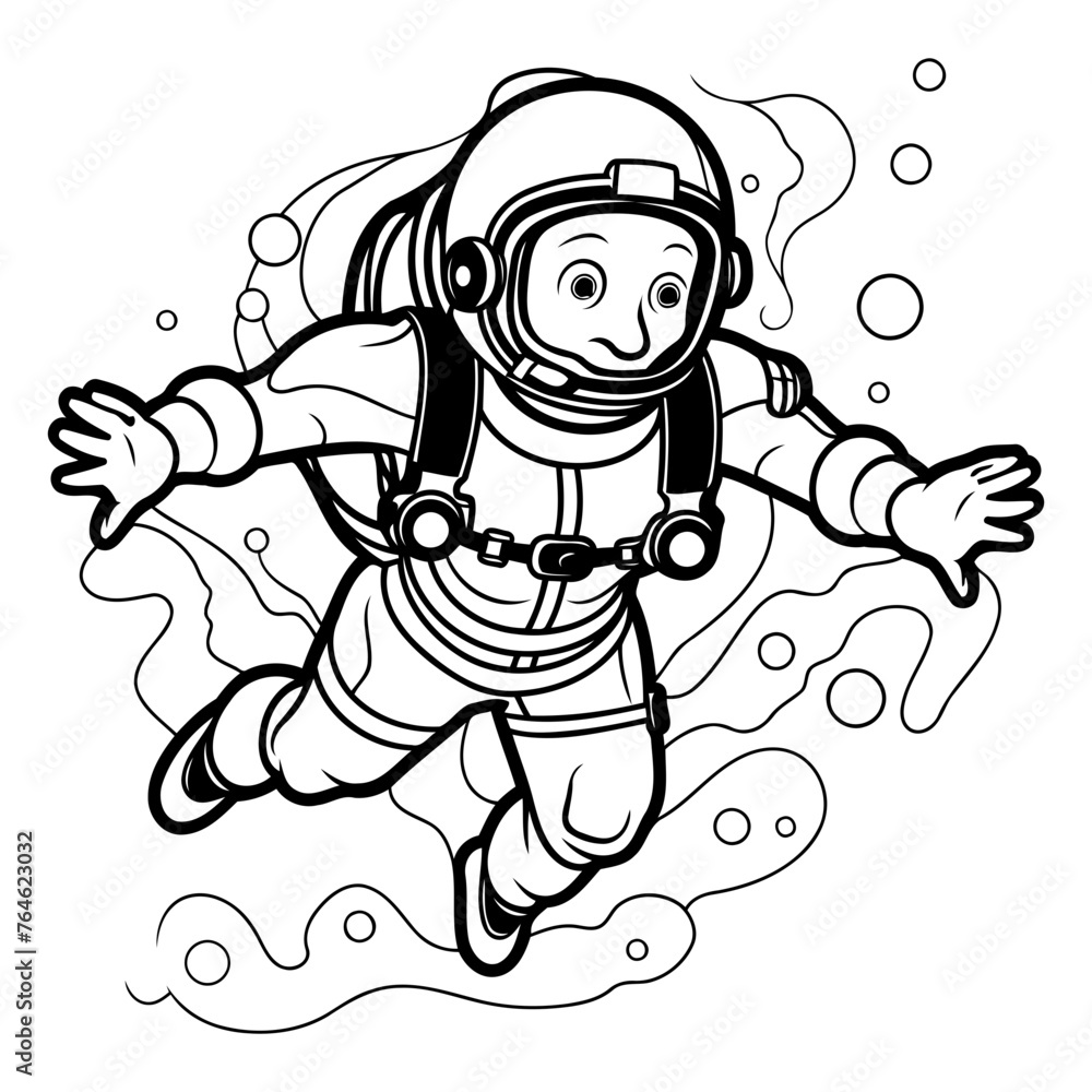Coloring book for children: Astronaut in spacesuit
