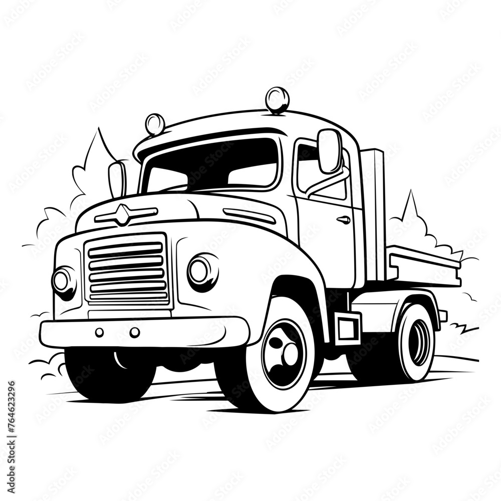Vector illustration of a truck on a white background. Truck icon.