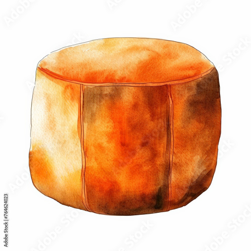 Set of four watercolor illustrations of orange ottoman isolated on white background