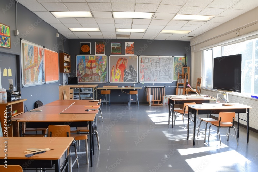 A classroom abuzz with creativity during a study session A classroom abuzz with creativity during a study session