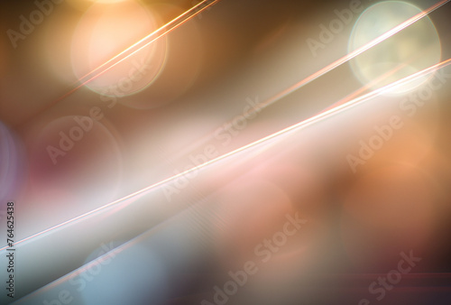 Blurred light effect background in the style of iridescent white holographic lens flare bokeh on a pastel beige colored tone photo