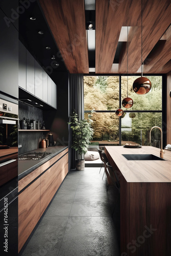 Stylish kitchen interior in modern luxury house.