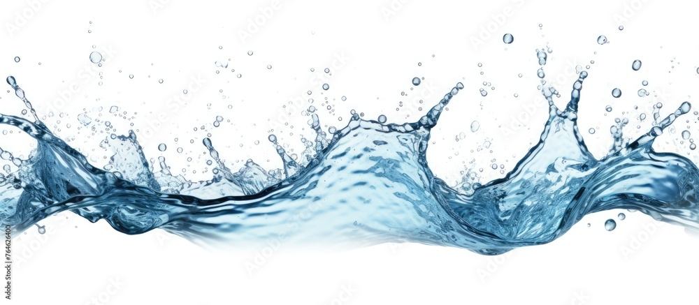 Captured up close, the image features a detailed view of a vibrant blue water wave filled with tiny bubbles. Captured up close, the image features a detailed view of a vibrant blue water wave filled with tiny bubbles.