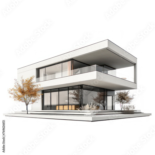 Architecture 3d rendering illustration of modern minimal house on white background
