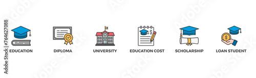 Scholarship banner web icon vector illustration concept with icon of education, diploma, university, education cost, scholarship, loan student
