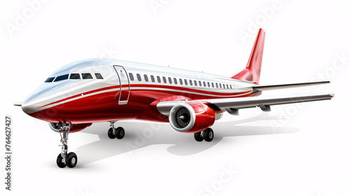 Airplane isolated on white background. Passenger Airliner, white, red
