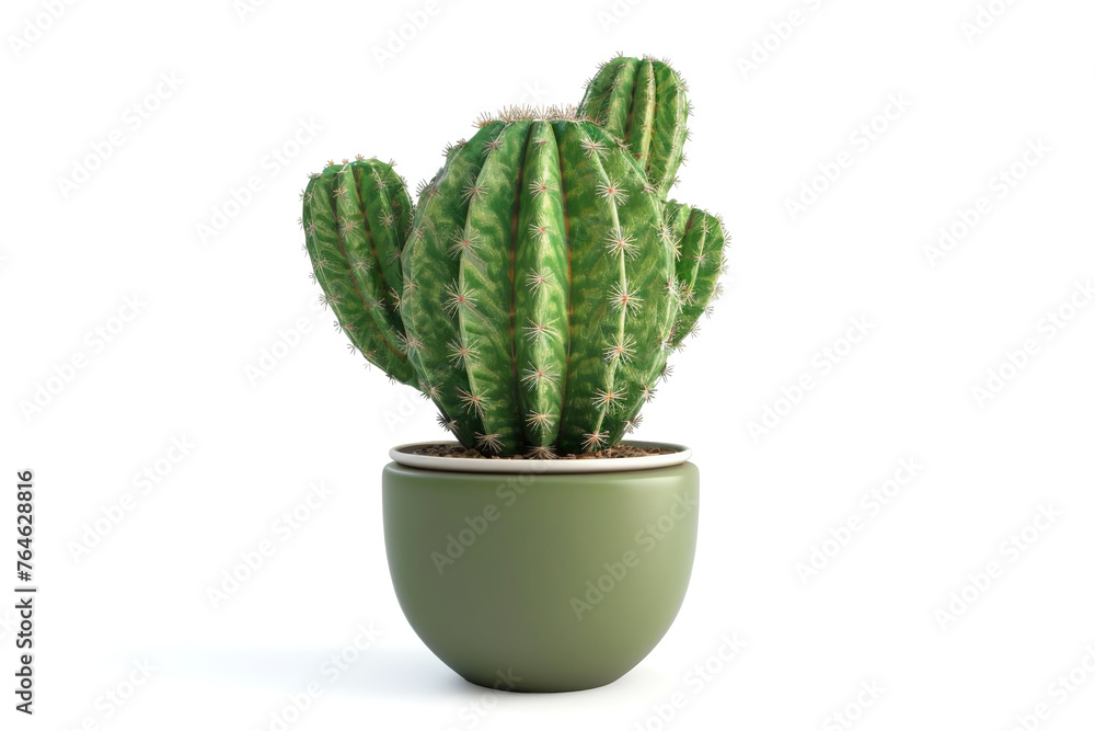 Lush green potted cactus isolated on white background, with copyspace for text, perfect for plant care or home decor themed designs Lush green potted cactus isolated on white background, with copyspace for text, perfect for plant care or home decor themed designs