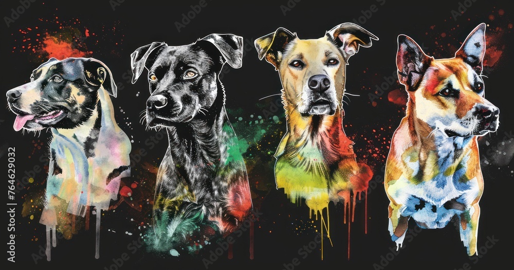 many cute dogs on a blue background. Generative AI - obrazy, fototapety, plakaty 