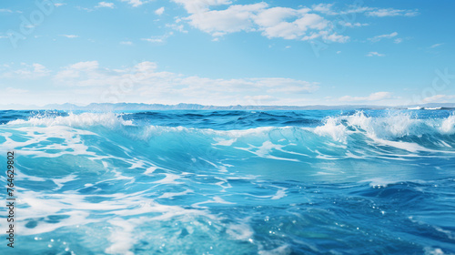 Blue sea water surface with waves and blue sky. Natural background. Generate AI © VinaAmeliaGRPHIC