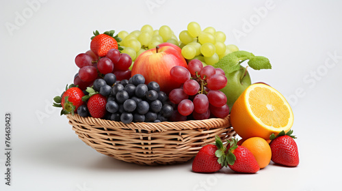 Basket of fresh fruits isolated on white background. Healthy food concept   generate Ai