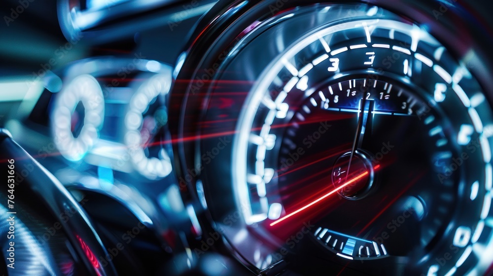 futuristic car speedometer gauge dial generative AI - obrazy, fototapety, plakaty 