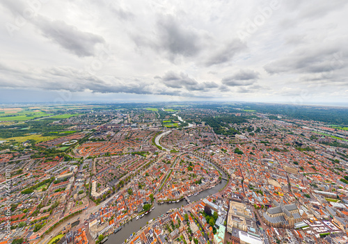 Haarlem, Netherlands. Panorama of the city in summer in cloudy weather. Aerial view