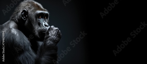 A large gorilla looking distressed with hands covering its face, isolated on a white background