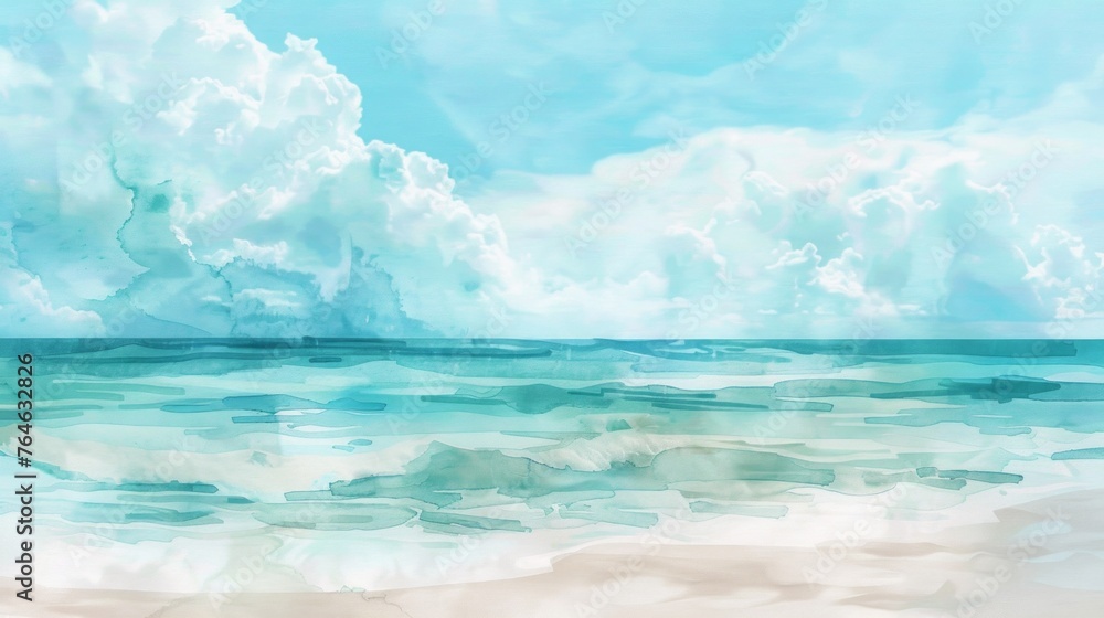 Fototapeta premium Ethereal Watercolor Ocean and Cloudscape