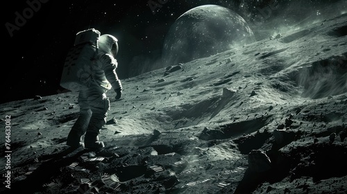 Astronauts are exploring on the moon.