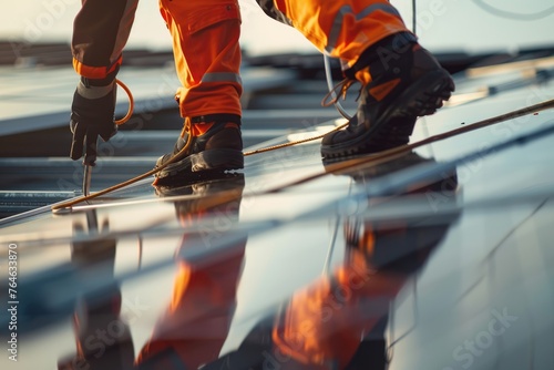 Skilled technician carefully installing solar panels  capturing the hands-on process of advancing renewable energy solutions - AI generated