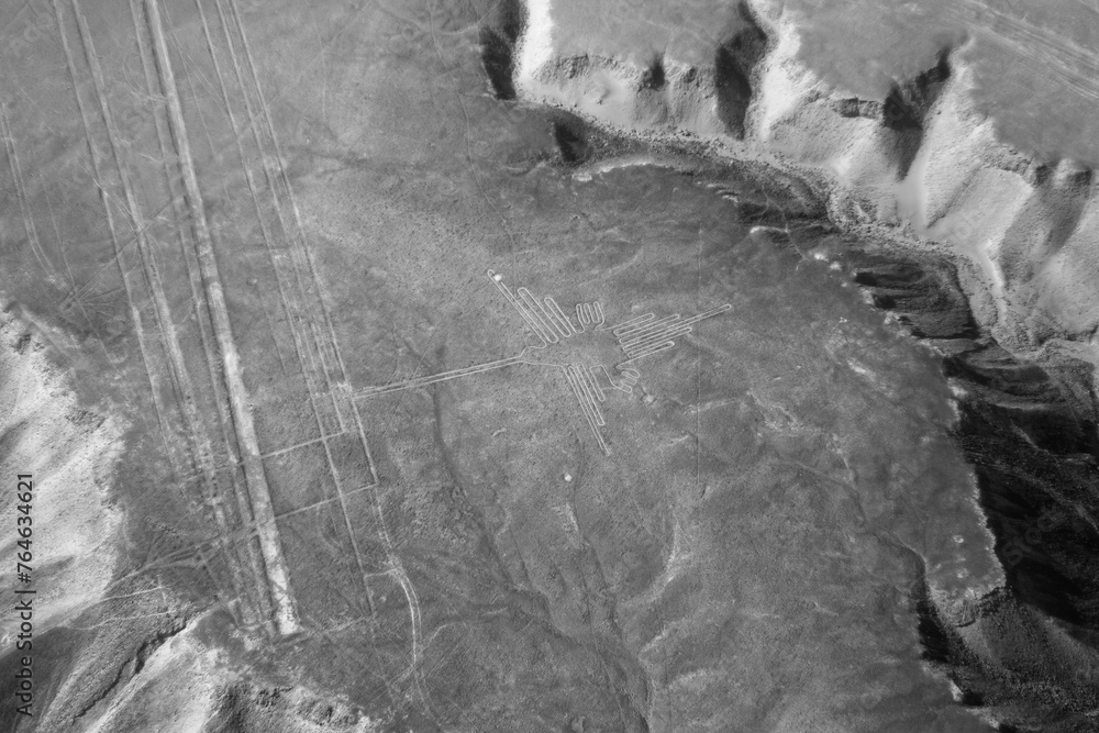 Flight over Nazca lines UNESCO World Heritage Site in Peru