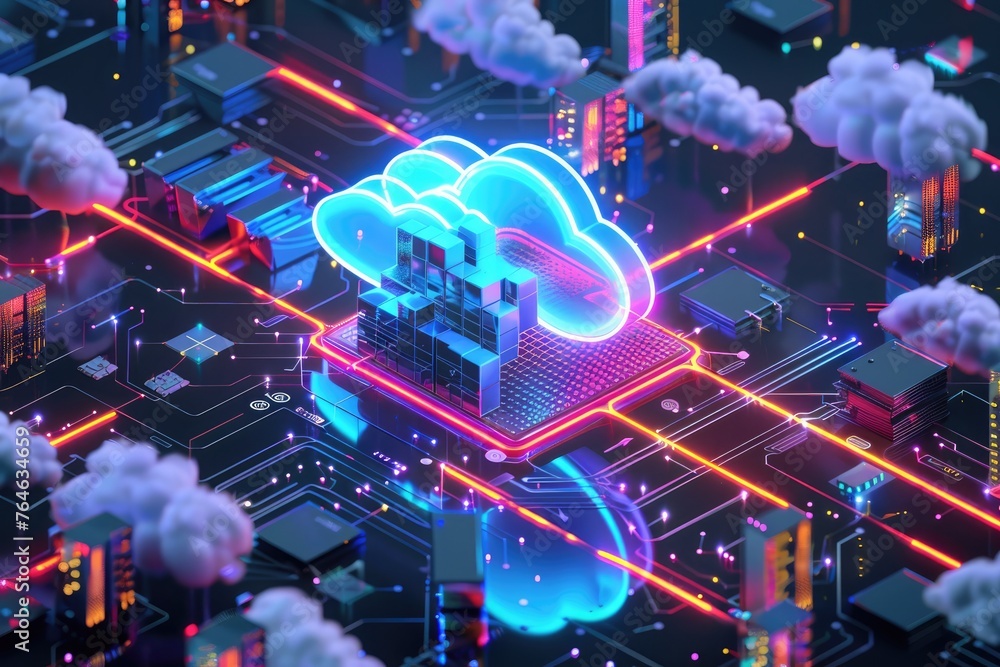 Conceptual image of a smart city powered by a brain-shaped cloud, representing AI-driven urban development and intelligent networks - AI generated - obrazy, fototapety, plakaty 