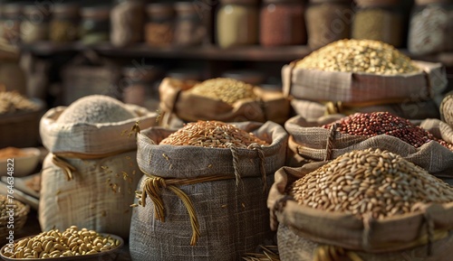 A variety of grains in bags photo