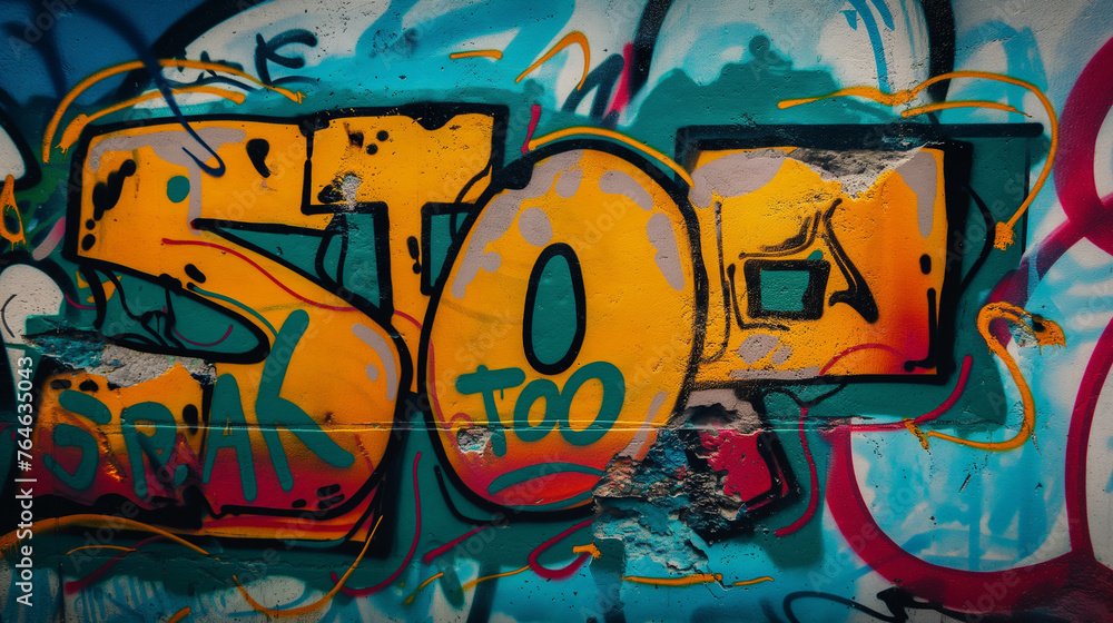 the word STOP, graffiti on the wall the word STOP, graffiti on the wall